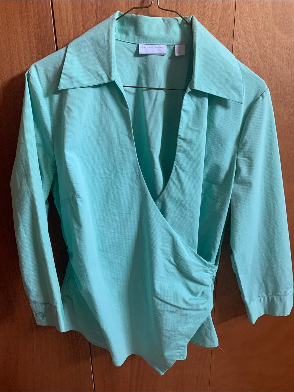 New York & Company Seafoam Wrap Blouse